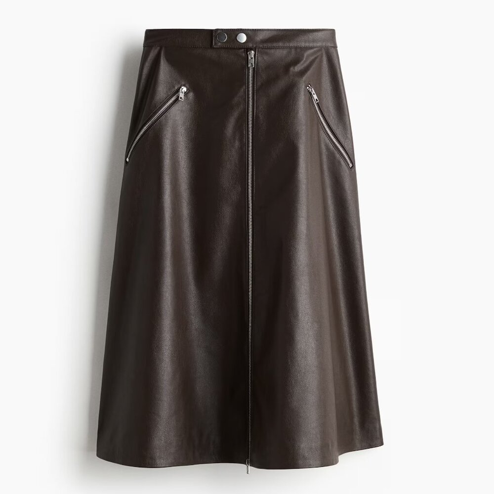 H&M Edition Dark Brown Coated A-Line Skirt, US 2